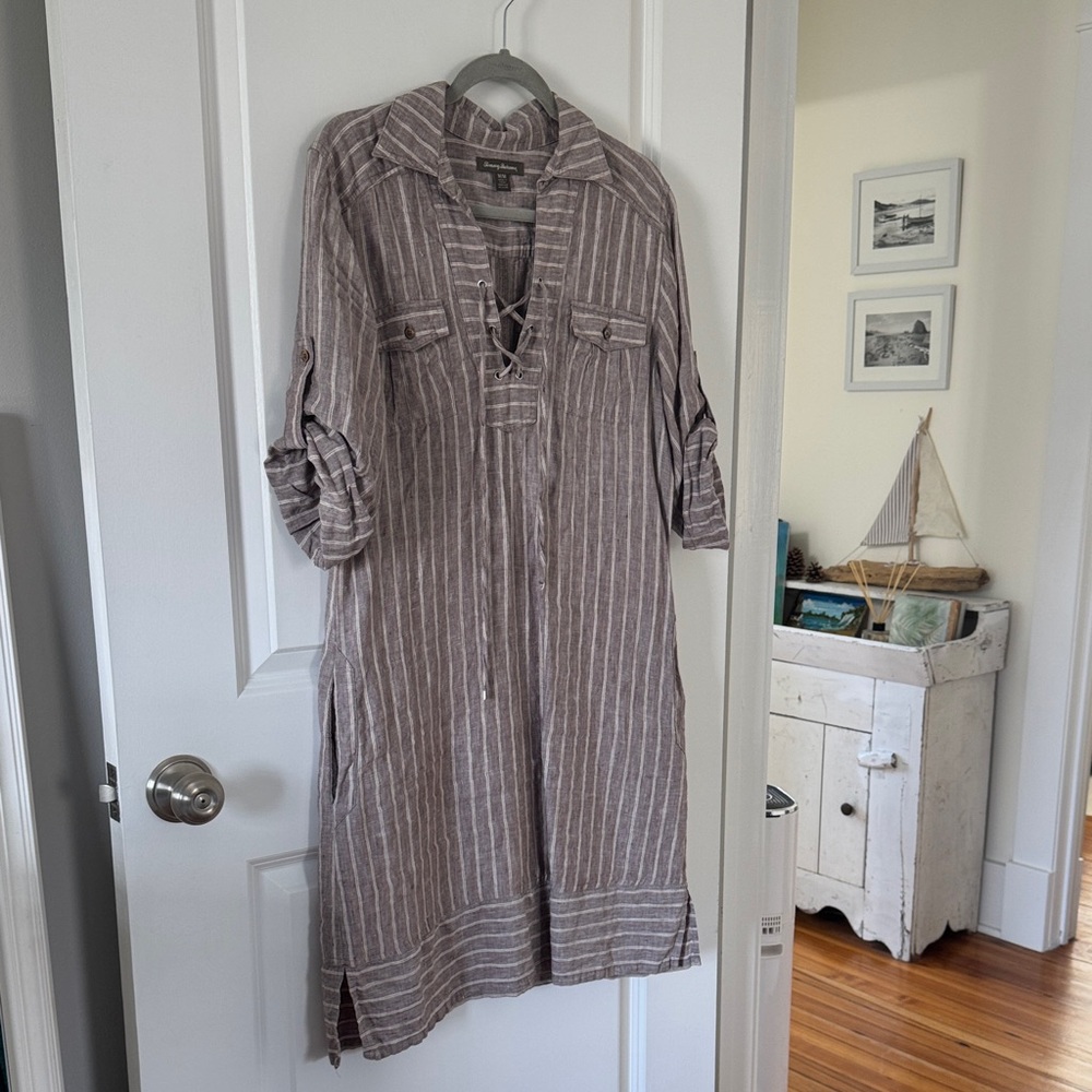 Tommy Bahama Lavender /Grey Stripe Linen Tunic Dress - Picture 4 of 8